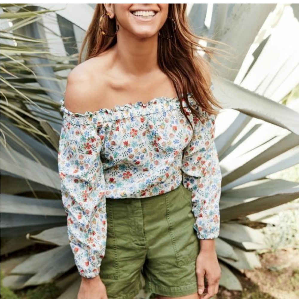 J. Crew x Liberty Strapless Floral Long-Sleeve Top
